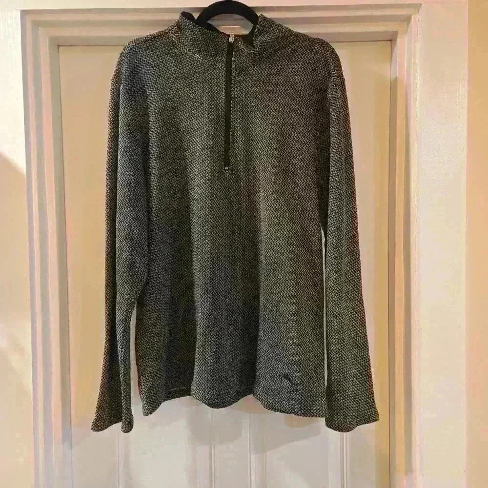 Tommy Bahama Mens 1/4 Zip Pullover Chevron Sweater Black Size Large